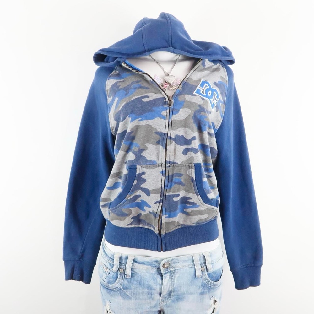 y2k dc shoes blue camouflage zip up hoodie skater grunge